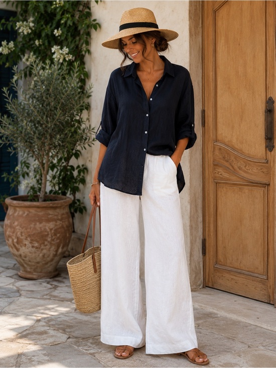 Sigrid Olsen Tops - Sigrid Olsen 100% linen black Button-Down Linen Shirt